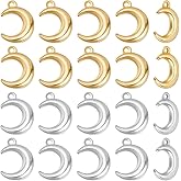 Beebeecraft 1 Box 48Pcs Crescent Moon Charm Bulk 24K Gold & 925 Sterling Silver Plated Celestial Moon Dangle Charms for Jewelry Making Supplies DIY Necklaces Bracelets Earrings Hanging Crafts Gifts