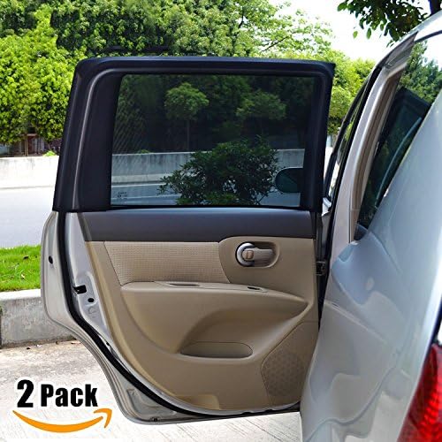 Carmoni Car Side Window Sun Shade - Car Sunshade Protector - Universal Fit Slip On Stretchable Mesh Protective For SUV's- Protect your kids and pets in the back seat from sun glare and heat - 2 Pack
