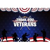 Vie Savaran 8x6ft Thank You Veterans Backdrop Soldiers American Flag 4th of July Memorial Day Independence Day Photography Background Patriotic Decorations Party Studio Photo Props Polyester
