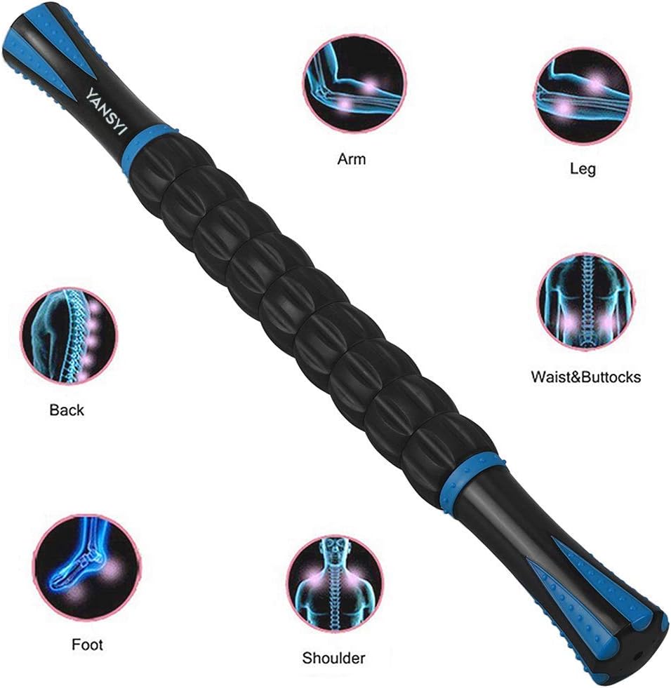 Yansyi Muscle Roller Stick for Athletes - Body Massage Roller Stick - Release Myofascial Trigger Points Reduce Muscle Soreness Tightness Leg Cramps & Back Pain for Physical Therapy & Recovery (Blue 1): Health & Personal Care