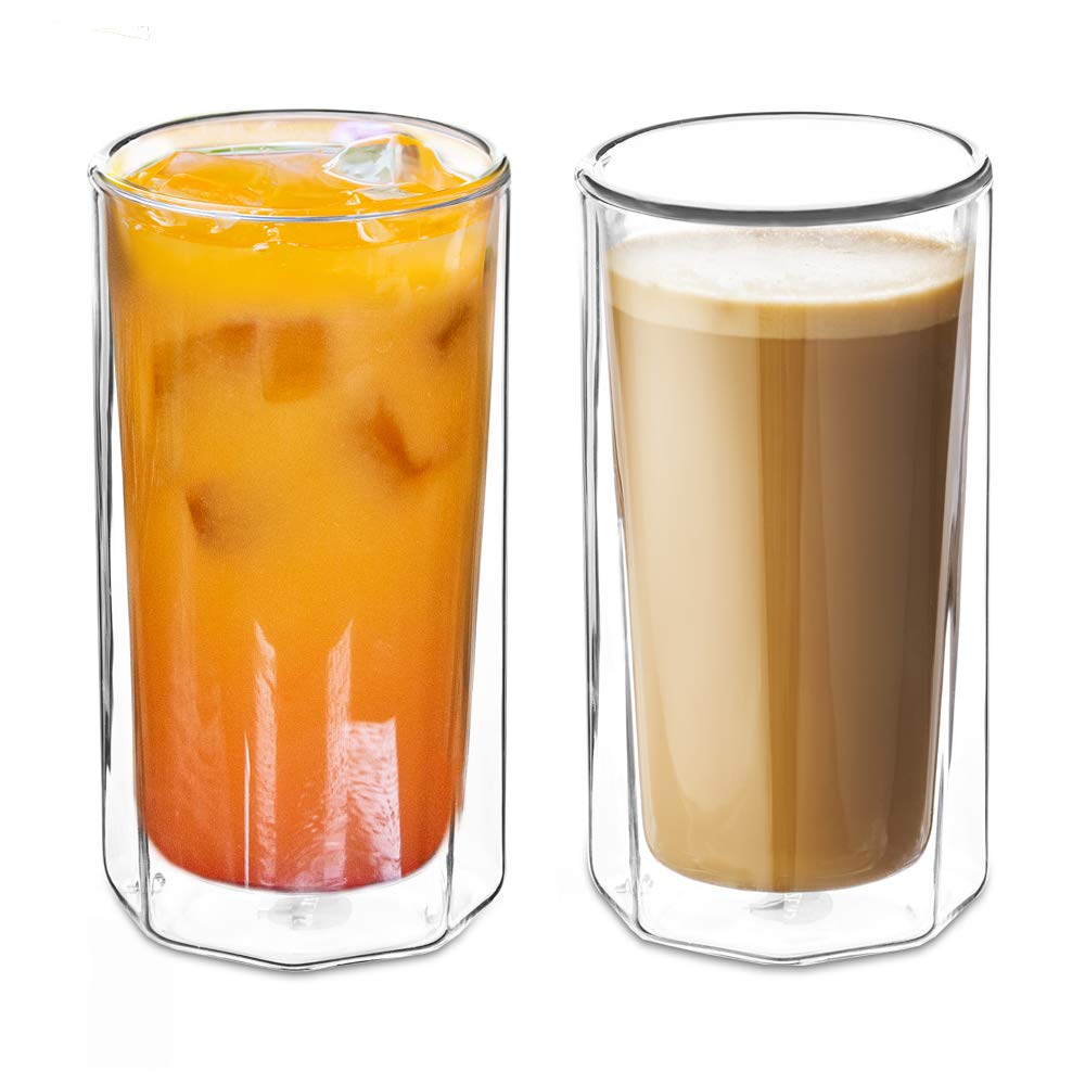 ZENS Double Wall Glass Mug,11 Ounce Insulated Glass Coffee Mugs Set of