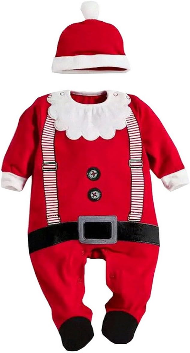 Newborn Baby Clothing Sets Boy Girl Kids Romper Hat Cap Set Christmas Santa Claus Gift