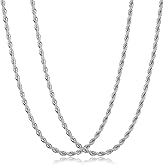 HSWYFCJY 2PCS Chains for Men & Women, Stainless Steel Rope Chain Necklace, Twist Chain Necklace, 3.0mm, 20in Silver, Gifts