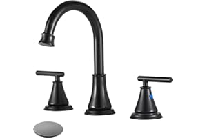 Fransiton Black 8 Inch Widespread Bathroom Sink Faucet 3 Hole, Bathroom Vanity Faucet with Metal Pop-up Drain Assembly, 2 Handle and cUPC Basin Supply Hoses