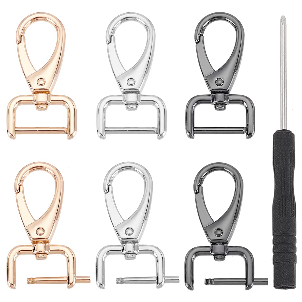 PH PandaHall Replacement D-Rings Swivel Snap Hooks, 6pcs 3 Colors Rotatable Push Gate Clip Lobster Claw Clasp with Screwdriver Install Tool for DIY Bag Purse Keychain Dog ID Tags Leather Craft