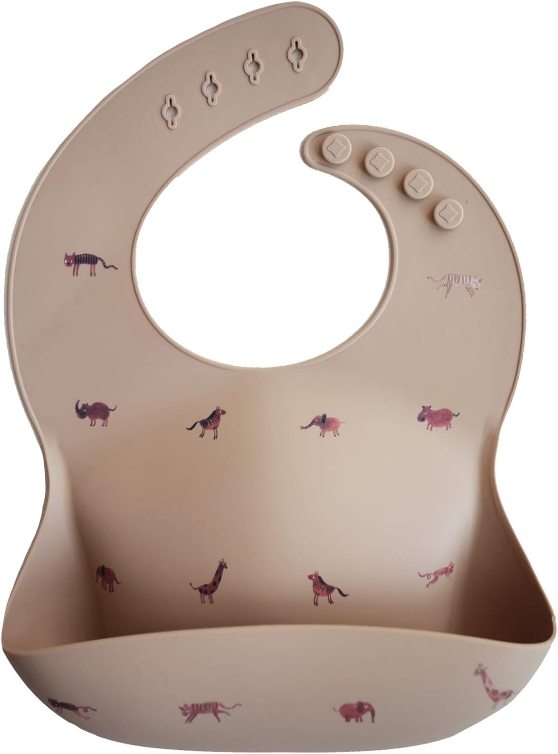 Mushie Silicone Baby Bib Safari Tan Adjustable Fit Waterproof Bibs