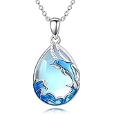 Dorunmo Highland Cow/Peacock/Dolphin/Butterlfy/Penguin/Cat/Axolotl/Hummingbird/Elephant Necklace for Women Sterling Silver Moonstone Pendant Necklace Animals Jewelry Gifts for Women Mom Her