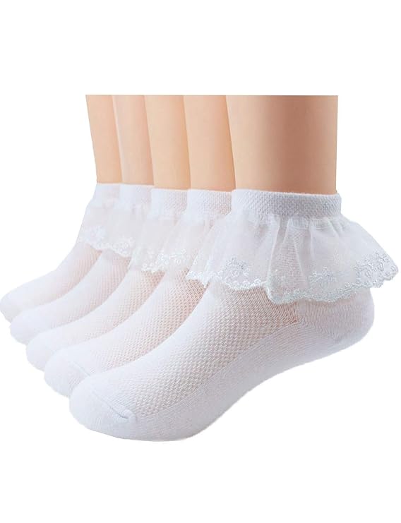 Buy 5 Pack of Girls White lace Ruffle Socks Cotton Baby, m(36t) at