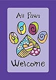 Toland Home Garden All Paws Welcome 12.5 x 18 Inch Decorative Heart Puppy Dog Kitty Cat Pet Garden Flag - 119513, Purple/Black/Blue/Green