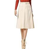 Allegra K Women's Casual Faux Suede Pockets Stretch A-line Midi Skirt with Belt