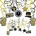 30 Pcs New Year Hanging Swirl Decorations Party Swirls Hanging Steamers Foil Hanging Ceiling Décor Swirl Streamers with Assorted Cutouts for New Year's Eve Holiday Party Supplies Photo Booth Backdrop