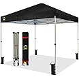 CROWN SHADES 8x8 Pop Up Canopy, Patented Center Lock One Push Instant Popup Outdoor Canopy Tent, Newly Designed Storage Bag, 8 Stakes, 4 Ropes, Silver-Coated Black