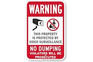 SmartSign 18 x 12 inch “Warning - No Dumping, Property Protected By Video Surveillance” Metal Sign, 63 mil Aluminum, 3M Laminated Engineer Grade Reflective Material, Red, Black and White