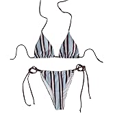 Milumia Women's 2 Piece Swimsuit Striped Halter Triangle Bikini Set Side Tie Bathing Suits