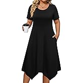 IN'VOLAND Plus Size Dresses for Women Loose Summer Casual A-Line Flowy Midi Dress with Pockets Beach Vacation Clothes