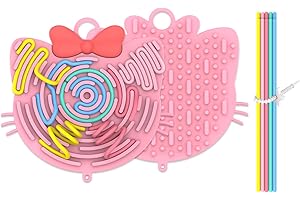 SIFONOL Silicone Sensory Activity Board,Double-Sided Busy Board for Fine Motor Skill,Fidget Toy for Calming, Stress, Anxiety, ADHD , Autism , Silent, No Mess , Kids 3+ & Adults(Cat,Pink)