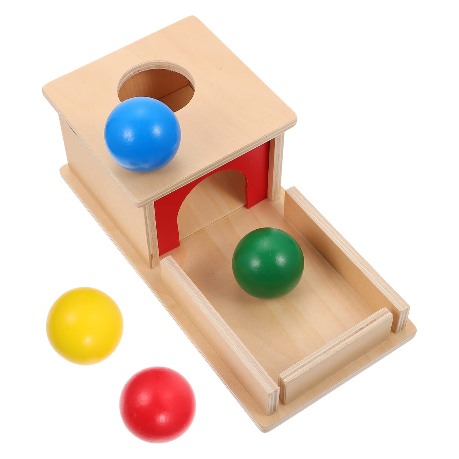 Toddmomy Montessori Object Permanence Box with Tray and Four Balls Infant Development Ball Drop Toys Montessori Material Tools Wooden Education Imbucare Learning Toy