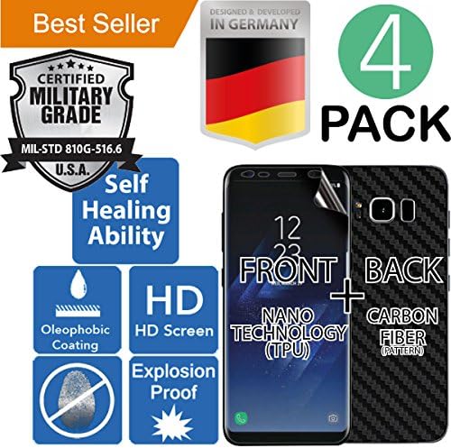 Samsung Galaxy S8 PLUS [6.2] 4Pack [FULL BODY COVERAGE] (Front [TPU] + Back [CARBON FIBER]) [Self Healing] Elasticity [Military Grade] Screen Protector [Explosion Proof] Shock Absorbent [Anti Scratch]