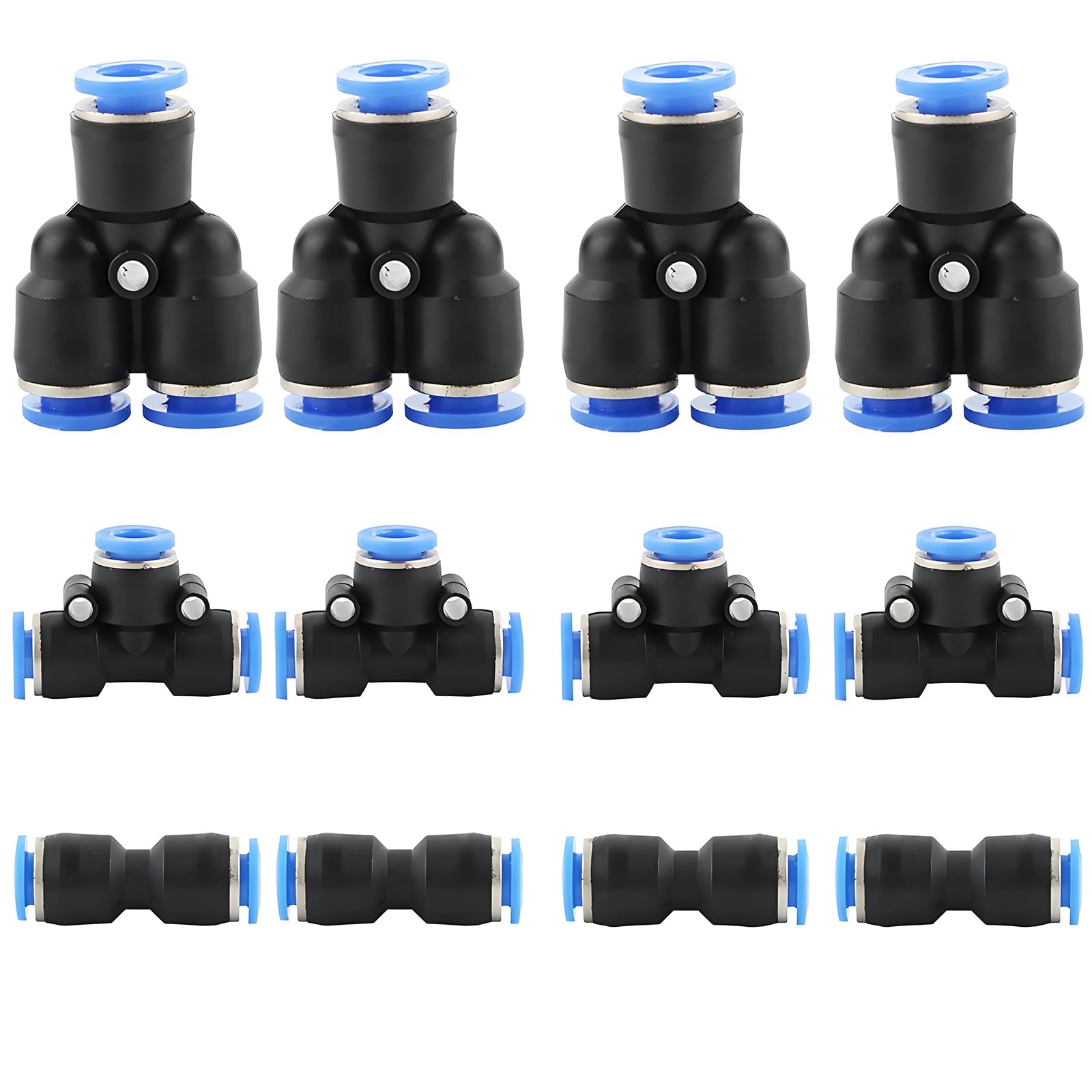 CESFONJER 12 Pack Plastic Push to Connect Fittings Tube Connect 1/4 inch Straight od Push Fit Fittings Tube Fittings Push Lock (6mm: Y+T+I Type Combo)
