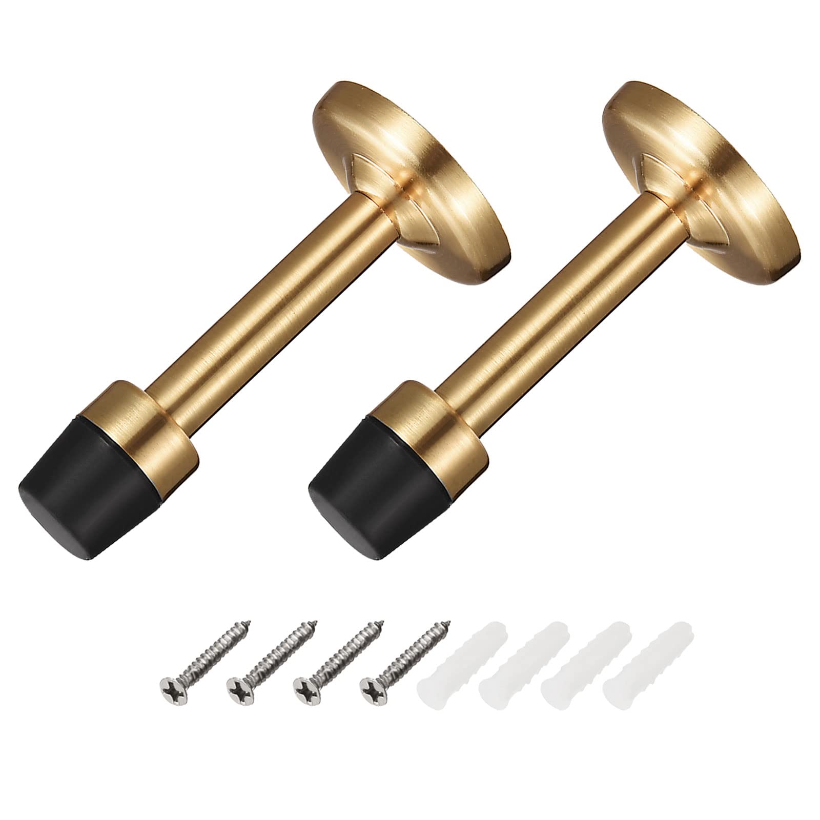METALLIXITY Door Stop Wall Mount Door Stopper (78mm/3.07") 2pcs, Zinc Alloy Sound Dampening Door Stoppers with Screws - for Furniture Decor, Gold Tone