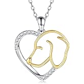 Mic Tai Sterling Silver Dog Necklace - Cute Heart Dogs Pendant Puppy Animal Jewelry Gifts for Women Puppy Lovers