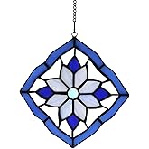 Stained Glass Windows Panels Hanging Suncatchers Flower Blue, 6" x 6"