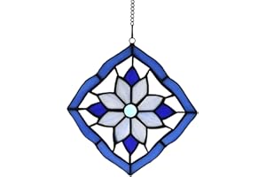 ALIVAGAR Stained Glass Windows Panels Hanging Suncatchers Flower Blue, 6" x 6"