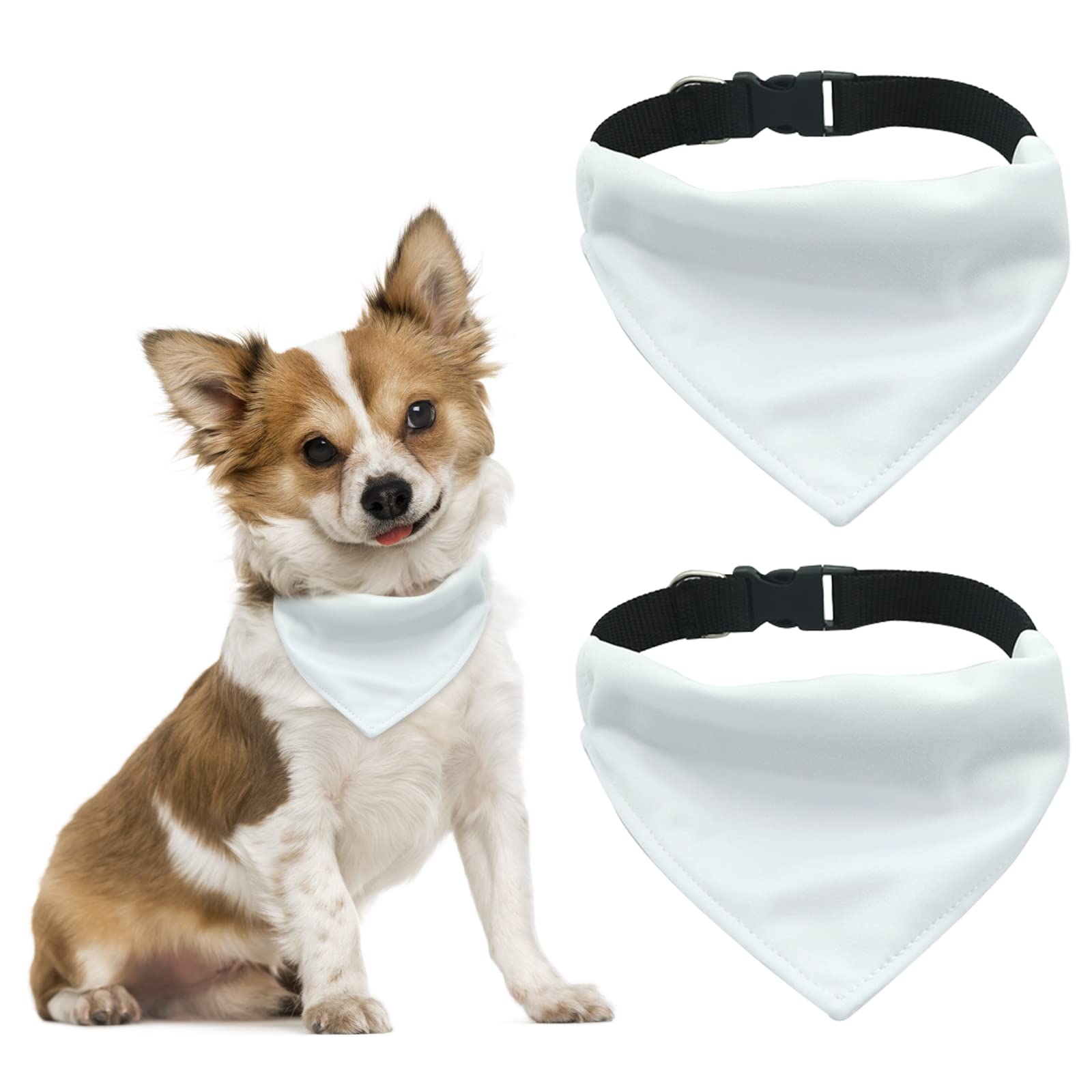 HACRAHO Dog Bandana with Adjustable Buckle, 2 PCS Pet Dog Sublimation Double-Sided Blank Dog Bandanas with D-Ring Adjustable Quick Release Buckle Dog Bandana for Medium and Large Dogs, White, L