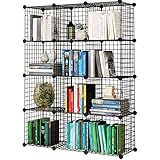 KOUSI Storage Cubes Wire Grid Modular Metal Cubbies Organizer Bookcases and Book Shelves Origami Shelving Unit, Black, 12 Cubes