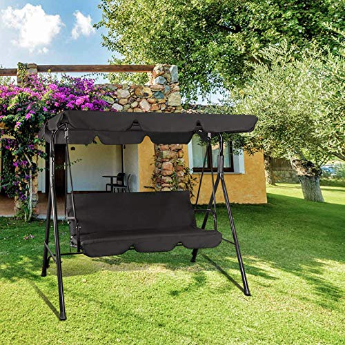 Flex HQ Patio Porch Swing Chair Canopy Outdoor Lounge 3-Person Seat Hang Bench Hammock (Black) - Thumbnail 7