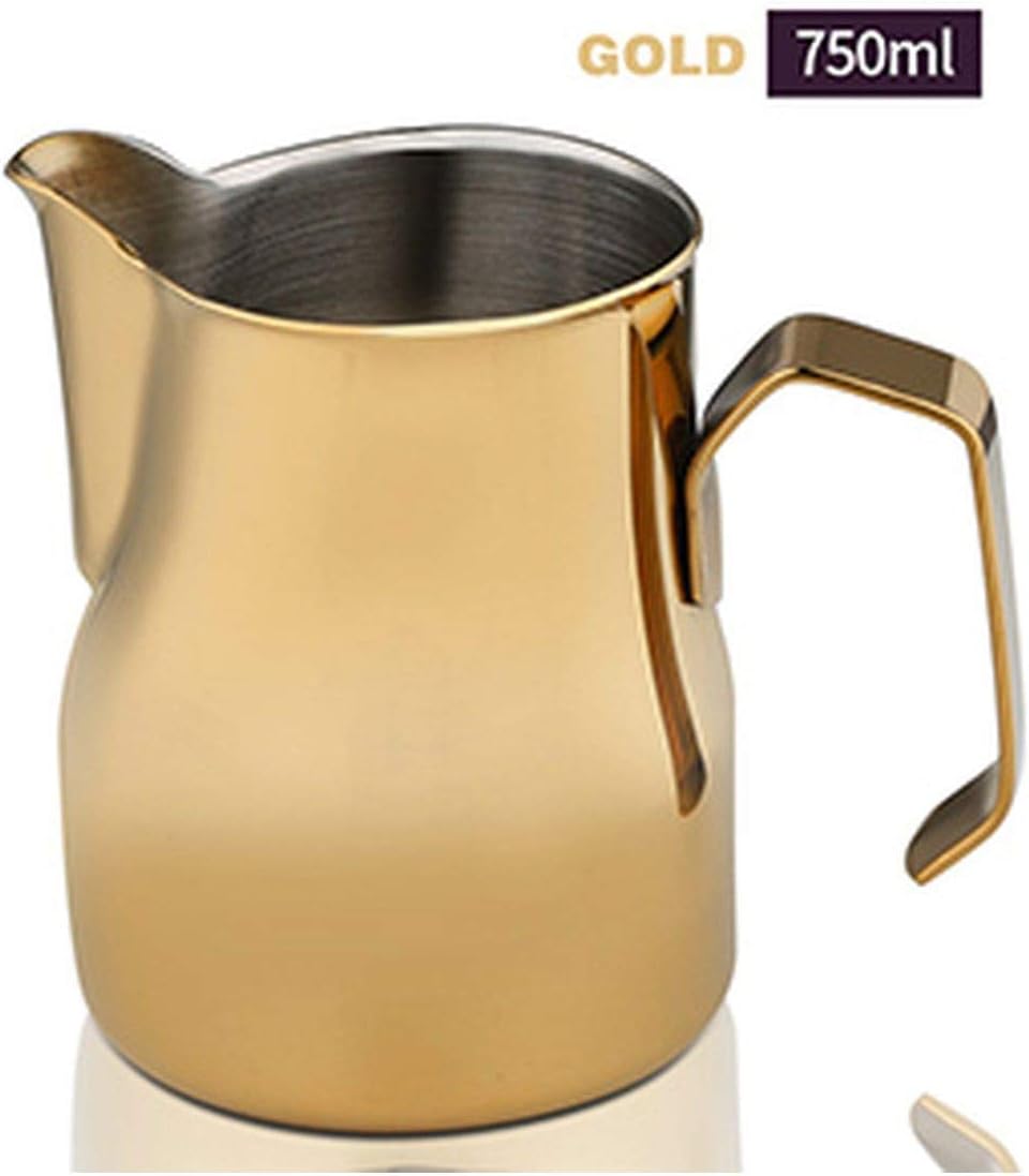 Coffee Pot New Style Multicolor Milk Frothing Jug Espresso Coffee Pitcher Barista Craft Coffee Latte Stainless Steel Espresso Milk Jug,Gold 750Ml