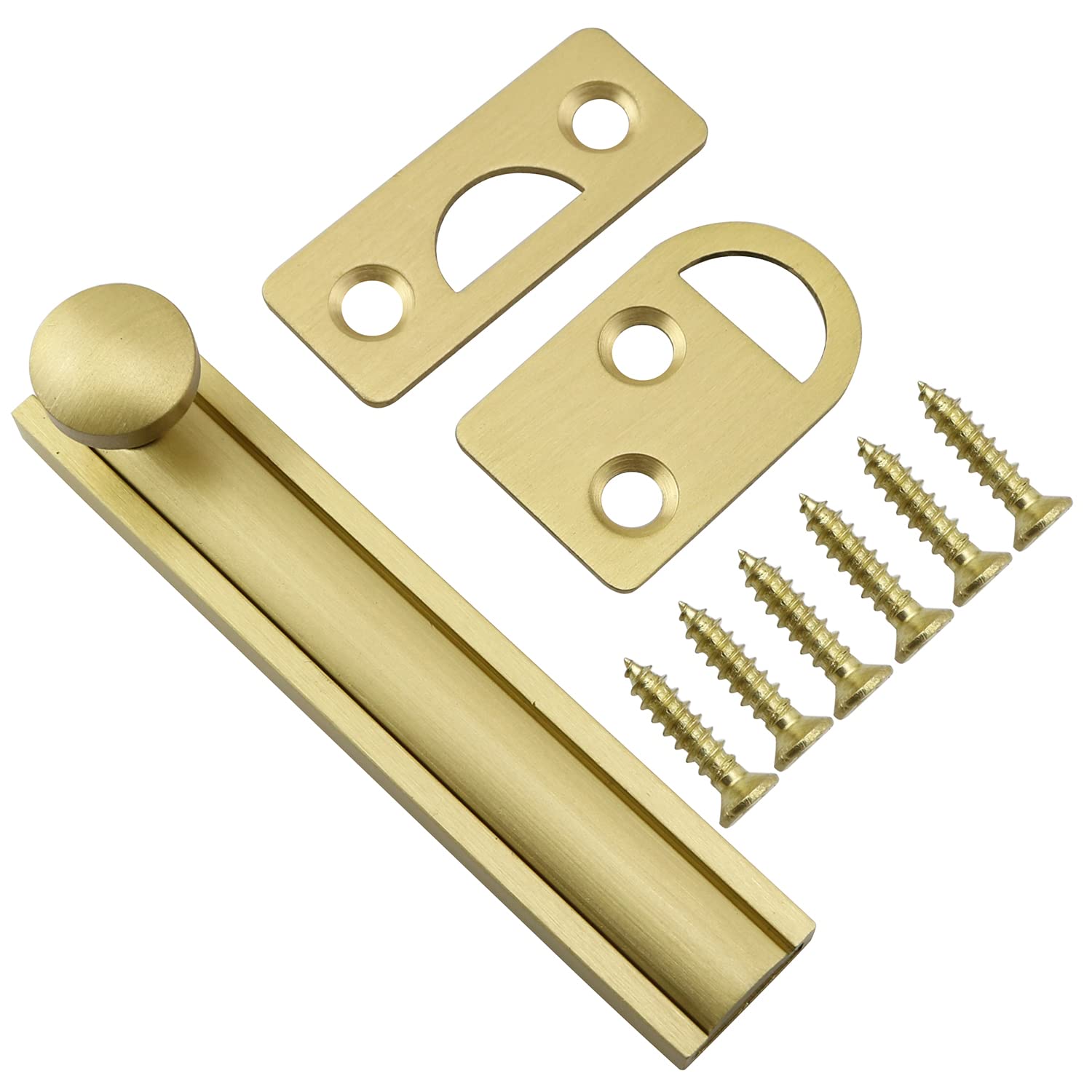 Photo 1 of LQ Industrial Anti-Theft Wooden Door Lock - 3-inch Solid Brass Flush Bolt Slide Lock Latch Sand Gold for Swing or Flush Door