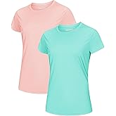 MAGCOMSEN 2 Pack Women's Short Sleeve T-Shirts UPF 50+ Workout Running Quick Dry Athletic Rash Guard Swim Top