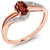 Gem Stone King 10K Rose Gold Gemstone Birthstone and Diamond Bypass Engagement Ring for Women | Oval 6X4MM | Split Shank Design | Promise Wedding Anniversary Ring