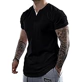 JMIERR Mens Muscle Slim T Shirts Summer V Neck Gym Shirt Casual Cotton Workout Athletic Longline Tees