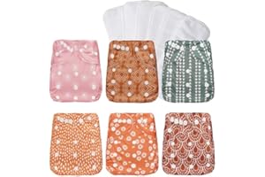 CoolaPeach Washable Reusable Cloth Diapers for Babies, Adjustable Baby Cloth Diapers Newborn,6 Pack Diapers Covers with 6Pcs Microfiber Inserts (Flower Geometry)