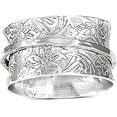 Jude Jewelers Stainless Steel Floral Pattern Chunky Size Rotating Spinner Band Ring