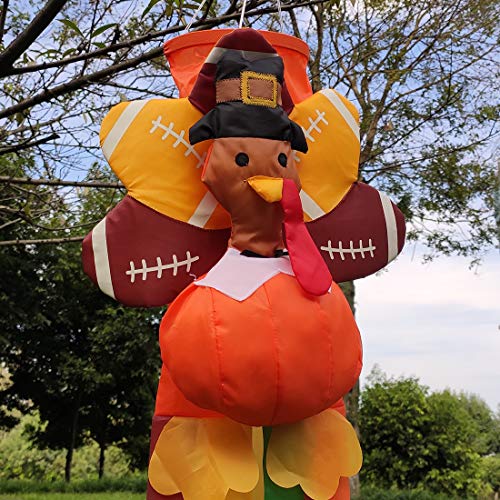 OUTOUR 3D Thanksgiving Day Turkey Football Fall Family Fabric Windsock Wind Sock Hanging Decorations 49" Flag for Garden Patio Lawn Backyard Home Yard Porch Balcony Outdoor Decor Party Supplie