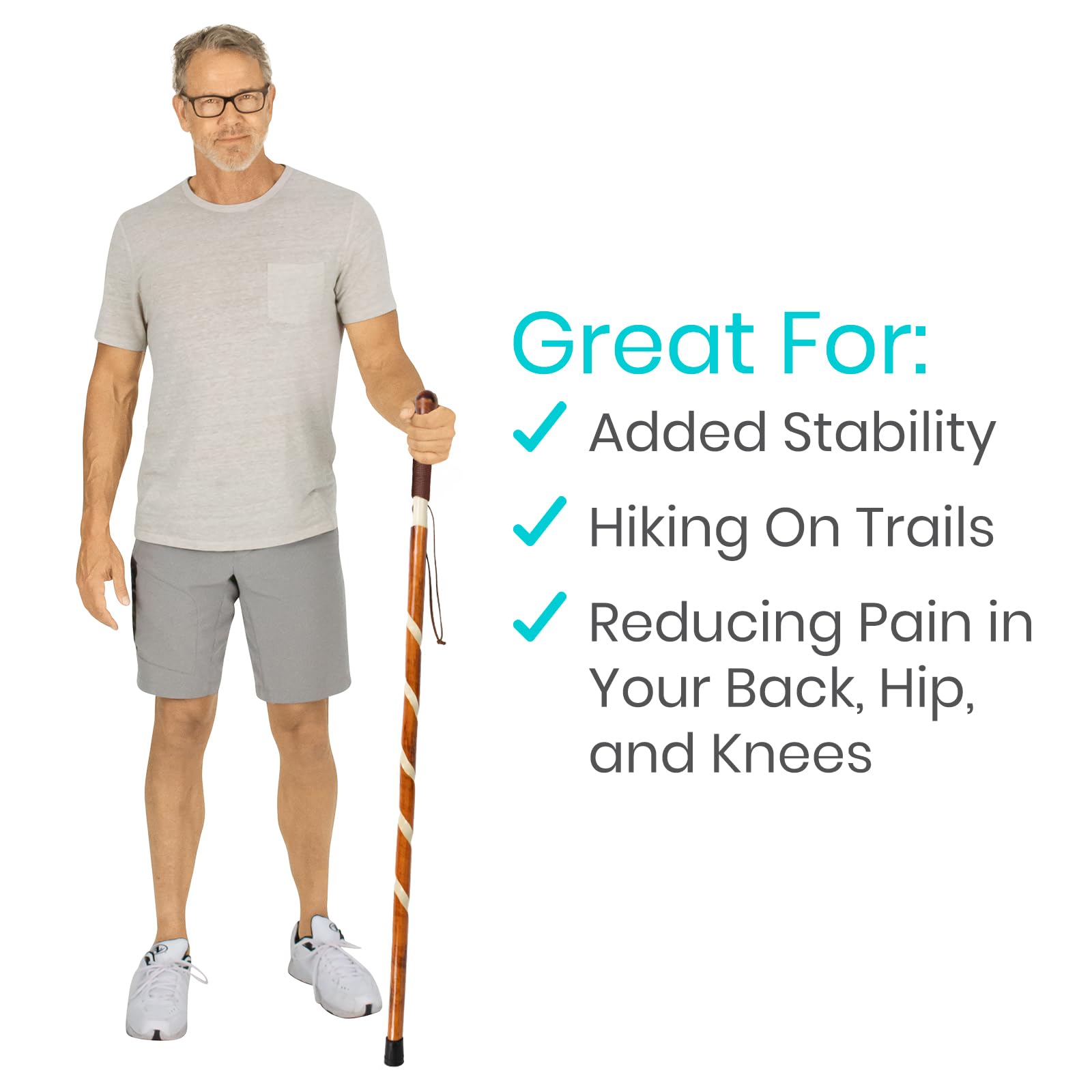 Vive Wooden Walking Stick - Willow Cane for Seniors Hiking & Balance - Heavy Duty Carved Twisted Wood Sticks for Men & Women - Stylish Support Pole for Outdoor Trekking & Weight Bearing