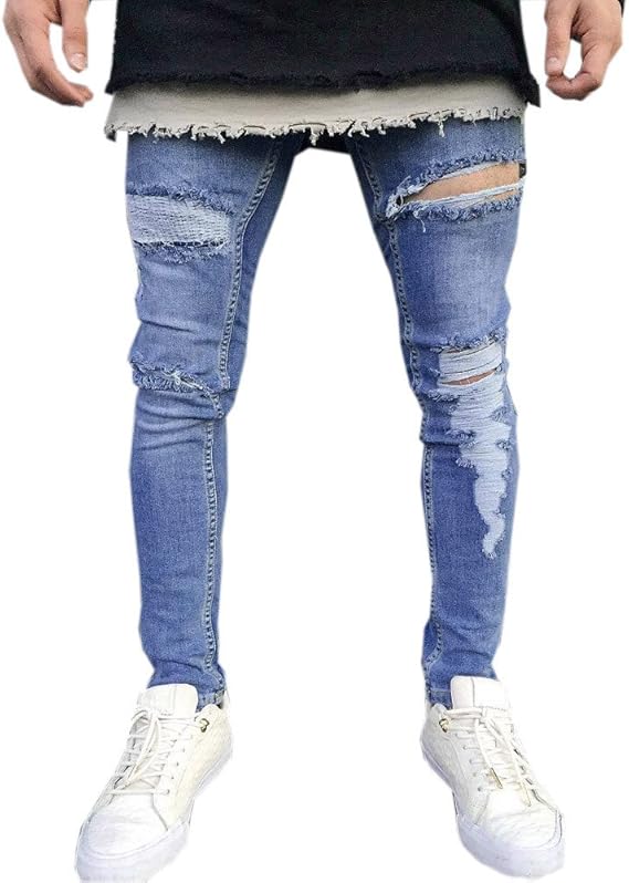 Amazon メンズジーンズ ダメージジーンズ ベーシック Fortan ジーパン スリムフィット メンズ デニムパンツ カジュアル 薄手 ブーツカット 男性 秋冬着 ロング丈 長ズボン デニム生地 ロングパンツ おしゃれ 通学 タイト ブルー2 ジーンズ 通販