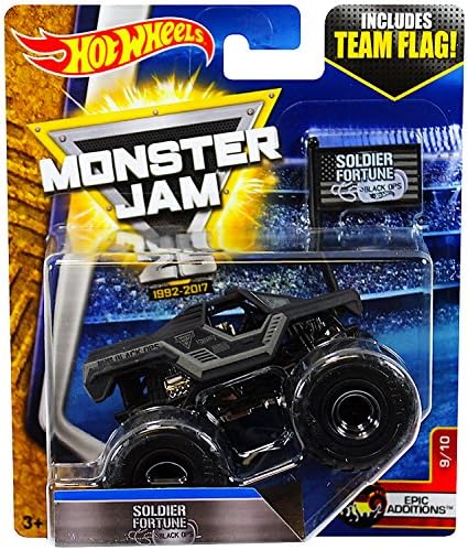 Hot Wheels Monster Jam Soldier of Fortune Black Monster Truck With Team Flag