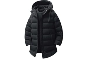 Man Jacket Winter Coat with Hood Insulated Mid Length Heavyweight Warmth for Cold Weather