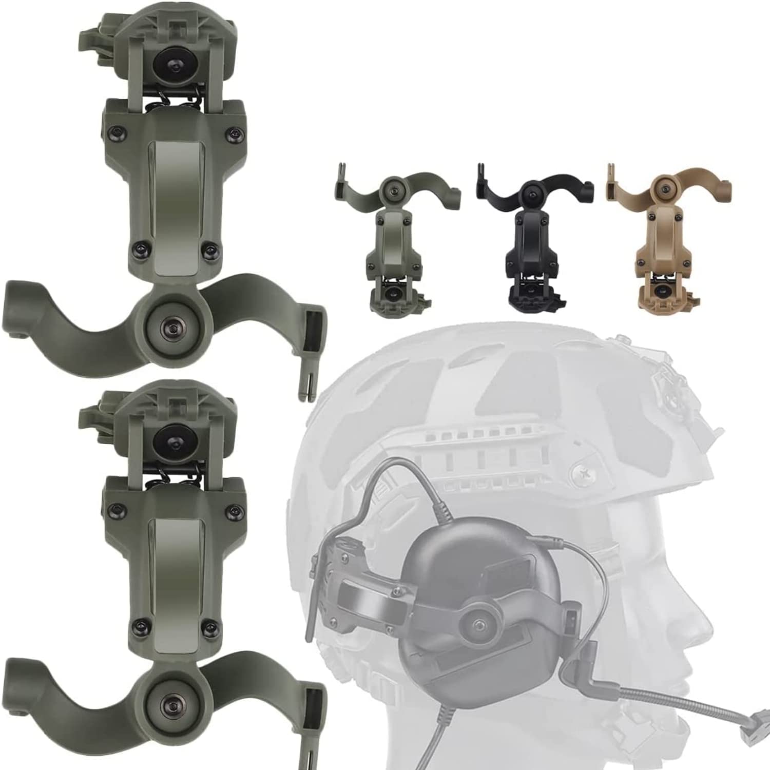 Zhongren Fast Helmet ARC Rail Adapter Tactical Pickup Headset Suspension Headphones Bracket Multi-Angle Rotation for Ops Core ARC & Team Wendym-LOK Rail, Hunting Earmuffs Support (Green)