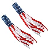2 Pack American Flag Windsock, 4th of July Patriotic Decorations, Embroidered Stars - Fade Resistant Patriotic Wind Socks 40 Inch