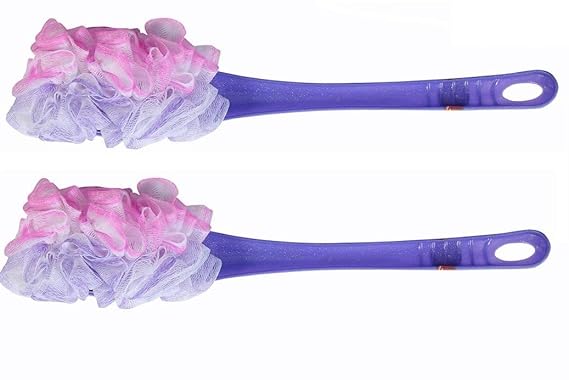Hanumex Loofah Body Back Scrubber with Big Handle (Multicolour, 02 Pieces)
