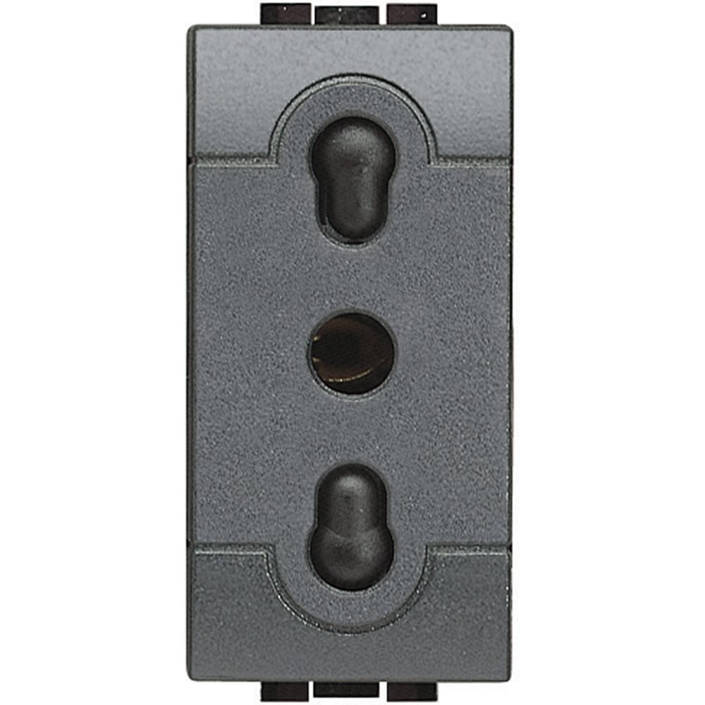Bticino 2-Pin Socket, Anthracite, Single, S, Kippschalter, Compatible with European Schuko Sockets (Type F) and 250V AC