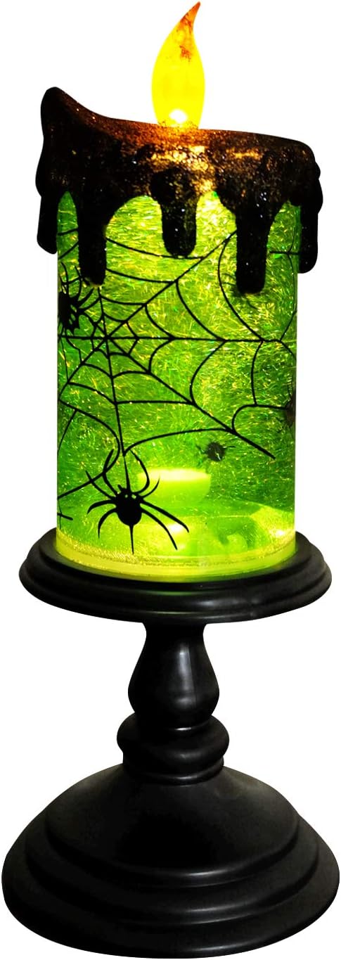 Lighting - Eldnacele Halloween Snow Globe Candles Lighted Lamp, Battery Operated Spooky Spinning Water Glittering Tornado Candles Flameless Candles Table Centerpiece for Halloween Celebration Parties(Spider)