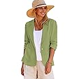 Mina Self 2025 Summer Linen Blazer Women Lightweight 3/4 Stretchy Ruched Sleeve Fully-Lined Casual Work Jacket with Pockets