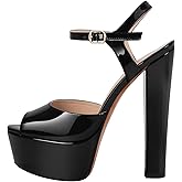 Kruldian Womens Platform Sandals Open Peep Toe Chunky Heels Ankle Strap Buckle Dress Shoes 6.3 Inch for Work Party Evening