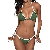 Suvimuga Women Two Piece Swimsuit Color Block Swimwear Halter String Triangle Bikini Sets